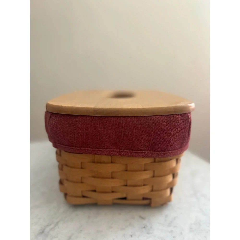 Longaberger 2000 Woven Long Tissue Box Basket with Wooden Lid, Liner & Skirt